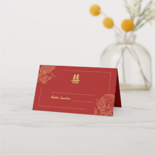 Dragon Phoenix Traditional Red Chinese Wedding  Place Card
