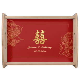 Dragon Phoenix Traditional Red Chinese Wedding  Serving Tray