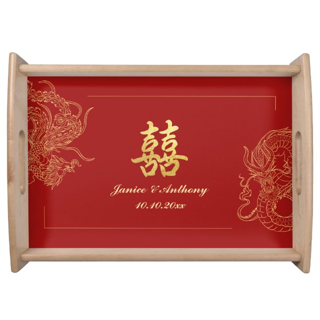 Dragon Phoenix Traditional Red Chinese Wedding  Serving Tray (Front)
