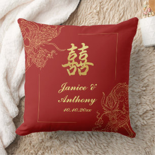Dragon Phoenix Traditional Red Chinese Wedding  Throw Pillow