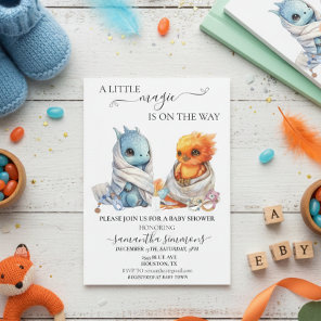 Dragon Phoenix Twins Magical Mythology Baby shower Invitation