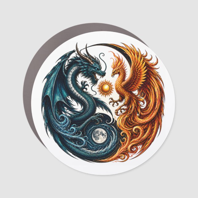 Dragon & Phoenix Yin Yang Car Magnet (Front)