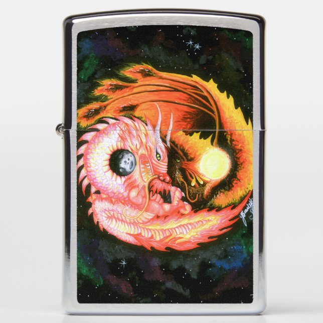 Dragon Phoenix Yin-Yang Playing Cards Zippo Lighter (Front)