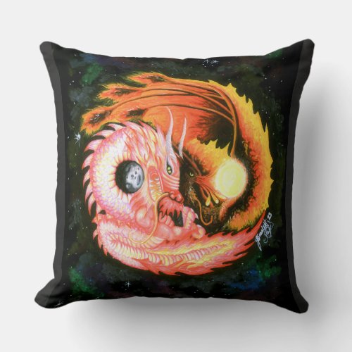 Dragon Phoenix Yin_Yang Throw Pillow