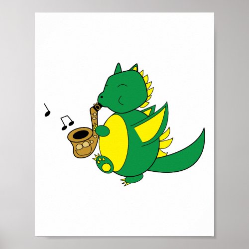 Dragon playing Saxophone Music Poster