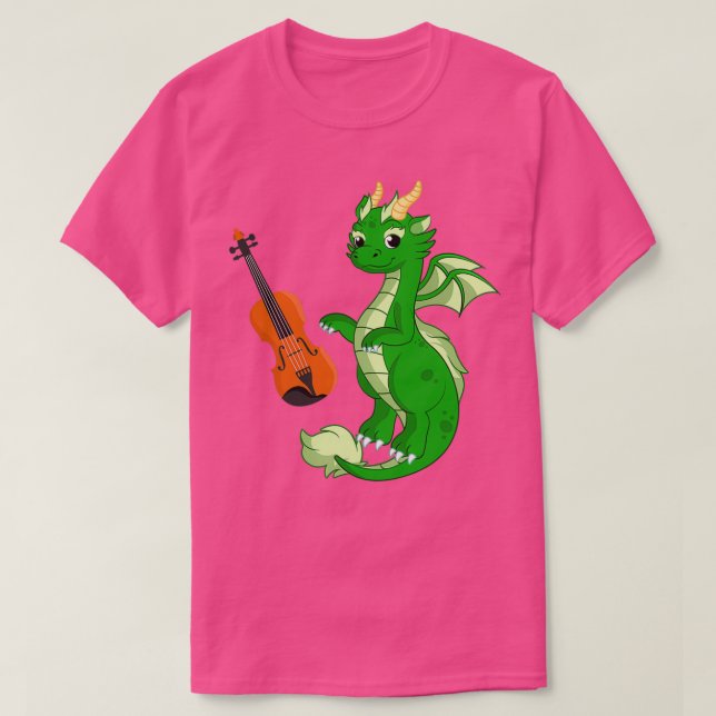 Dragon Playing Violin Funny Good Dragon Violin Lov T-Shirt (Design Front)