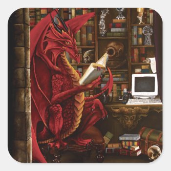 Dragon Podcast Library Square Sticker by tigressdragon at Zazzle