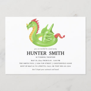 Dragon Pool Float Birthday Pool Party Invitation