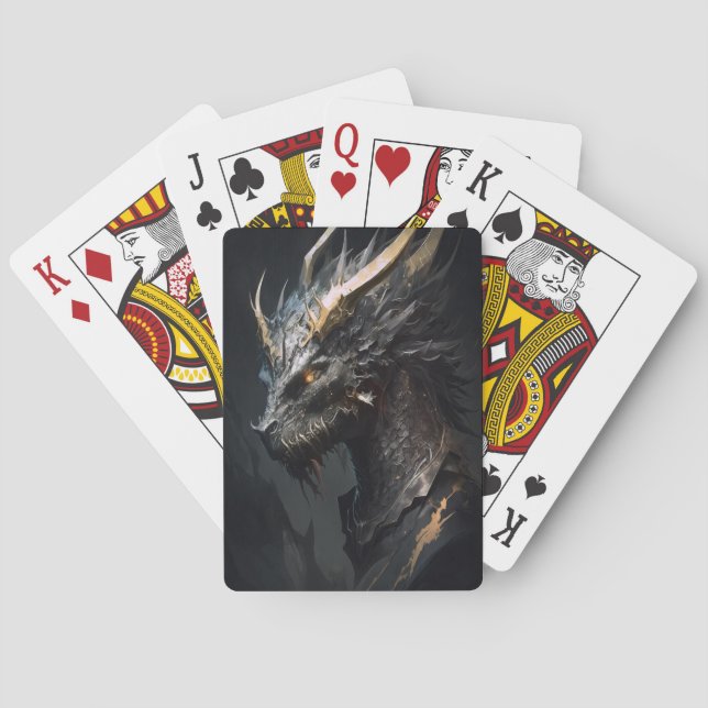Dragon Portrait Animal Nature Wildlife Painting  Poker Cards (Back)