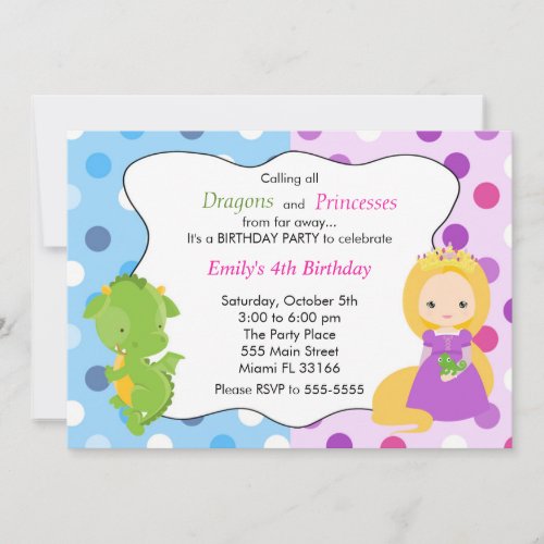 Dragon Princess Invitation Girl Birthday Party