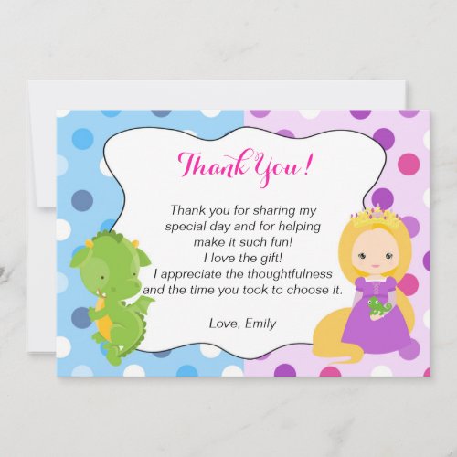 Dragon Princess Thank You Card Girl Birthday