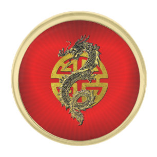Dragon Prosperity Heart Gold Finish Lapel Pin