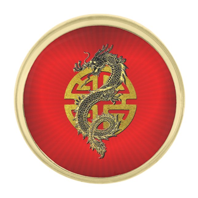 Dragon Prosperity Heart Gold Finish Lapel Pin (Front)
