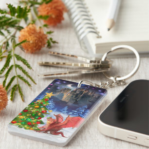 Dragon Pulling on Christmas Tree Keychain