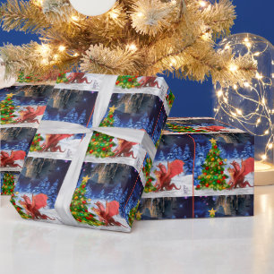 Dragon Pulling on Christmas Tree Wrapping Paper