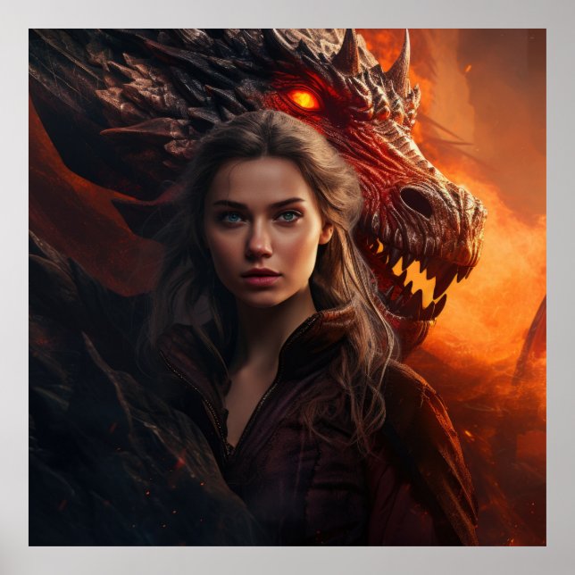 Dragon Queen Portrait — Fantasy Woman and Dragon A Poster (Front)