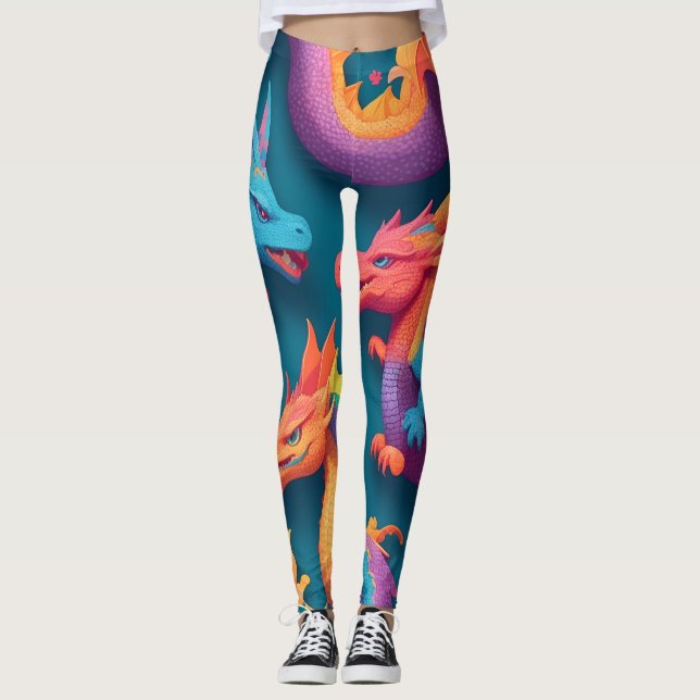 Dragon Rainbow Colorful Personalized Pattern Leggings (Front)