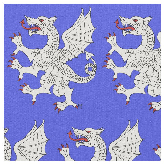 Dragon Rampant Argent Fabric (Close Up)