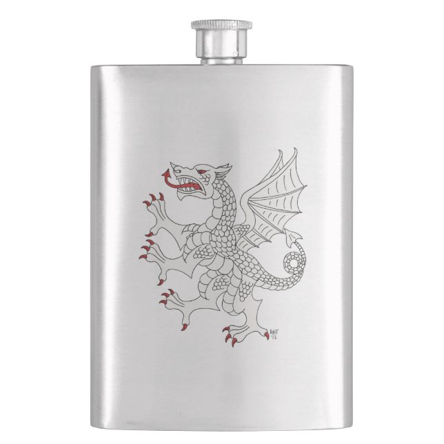 Dragon Rampant Argent Flask (Front)