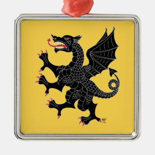 Dragon Rampant Sable Metal Ornament