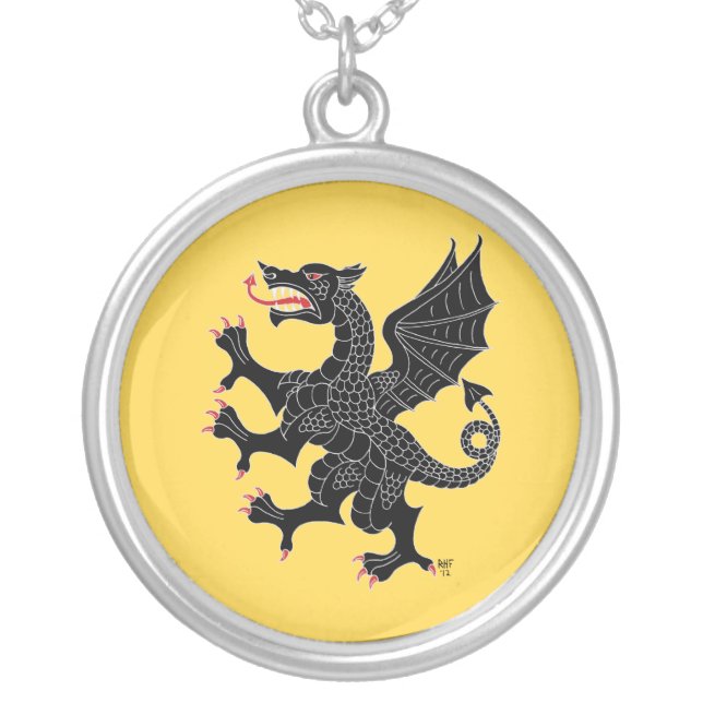 Dragon Rampant Sable Silver Plated Necklace (Front)