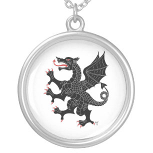 Dragon Rampant Sable Silver Plated Necklace