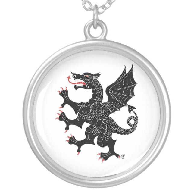 Dragon Rampant Sable Silver Plated Necklace (Front)
