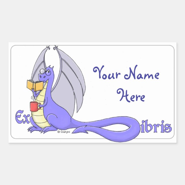 Dragon Reading a Book ex libris / bookplate (Front)