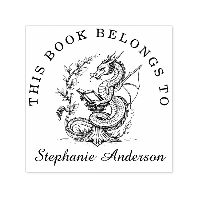 Dragon Reading a Book Library Bookplate Stamp (Design)