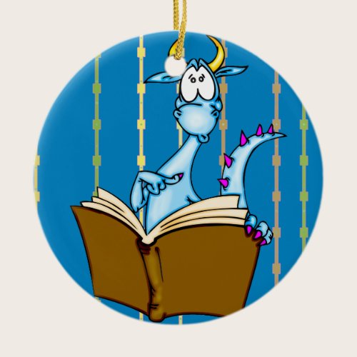 Dragon Reading Book Ceramic Ornament