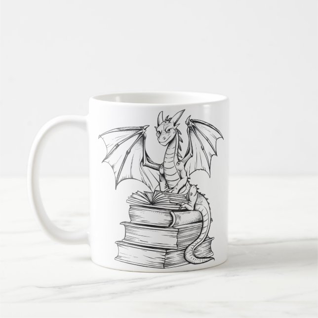 Dragon Reading Book Coffee Mug (Left)