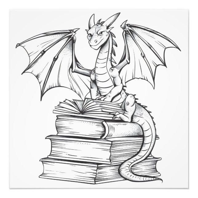 Dragon Reading Book Photo Print (Front)