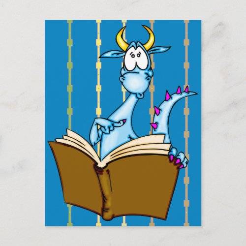 Dragon Reading Book Postcard