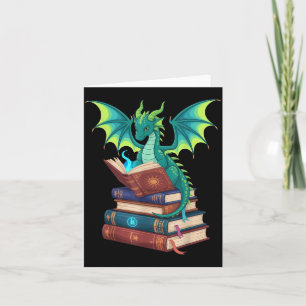 Dragon Reading Books Fantasy Lovers Mythical Creat Card