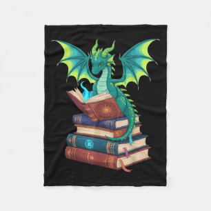 Dragon Reading Books Fantasy Lovers Mythical Creat Fleece Blanket