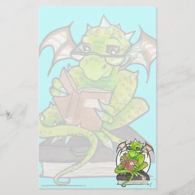 Dragon Reading fantasy art stationery letter paper (Front)
