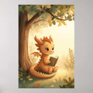 Dragon Reading Nursery Fantasy Storybook Children Poster