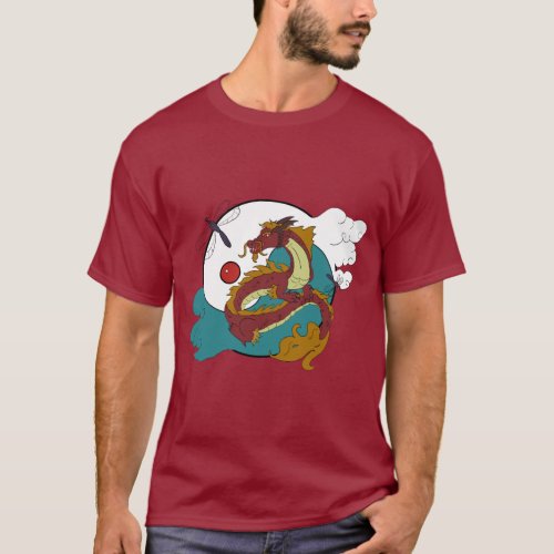 Dragon Red Coquille Martial Arts T_Shirt