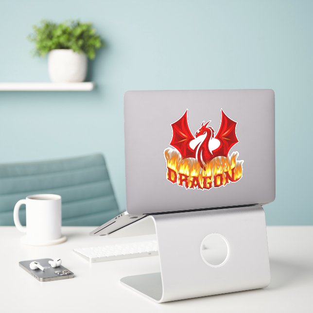 Dragon Red Fire Sticker (Laptop On Desk)