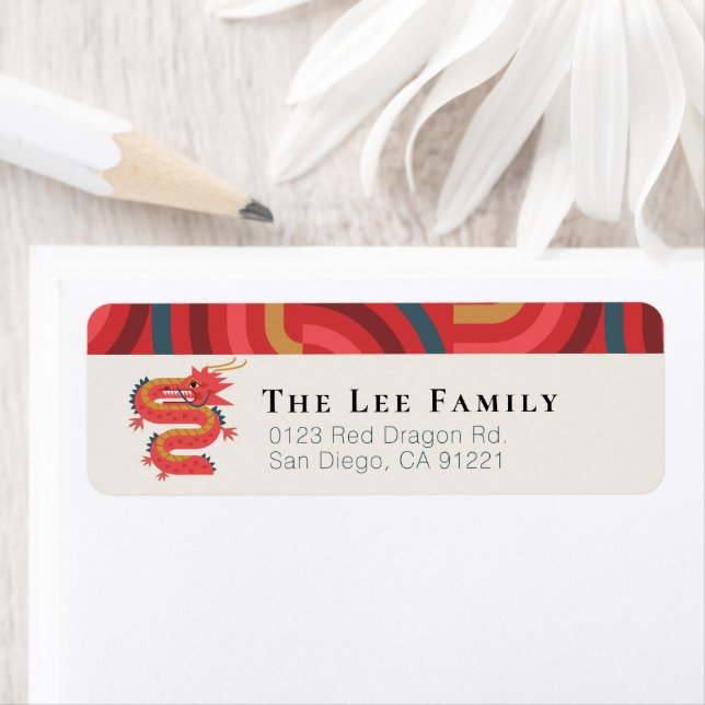Dragon Red Geometric Chinese New Year Label (Insitu)