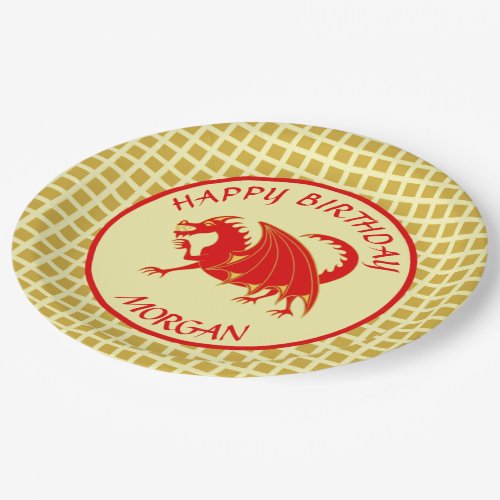 Dragon Red Gold Child Or Adult Happy Birthday Paper Plates