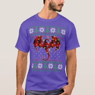 Dragon Red Plaid Ugly Sweater Christmas Lights Dra