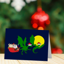 Dragon Reindeer Santa Claus Funny Christmas Card