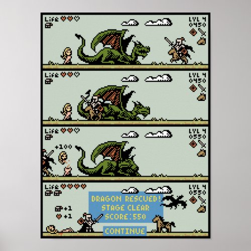 Dragon Rescue Game Pixel Art Poster