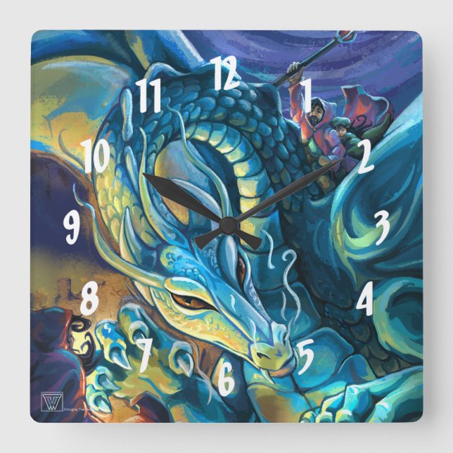 Dragon Rider and Sorcerer Square Wall Clock (Front)