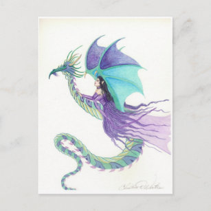 dragon rider fairy postcard