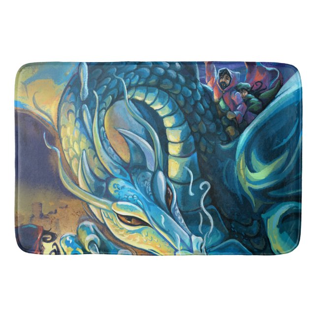 Dragon Rider Fantasy Art Bathroom Mat (Front)