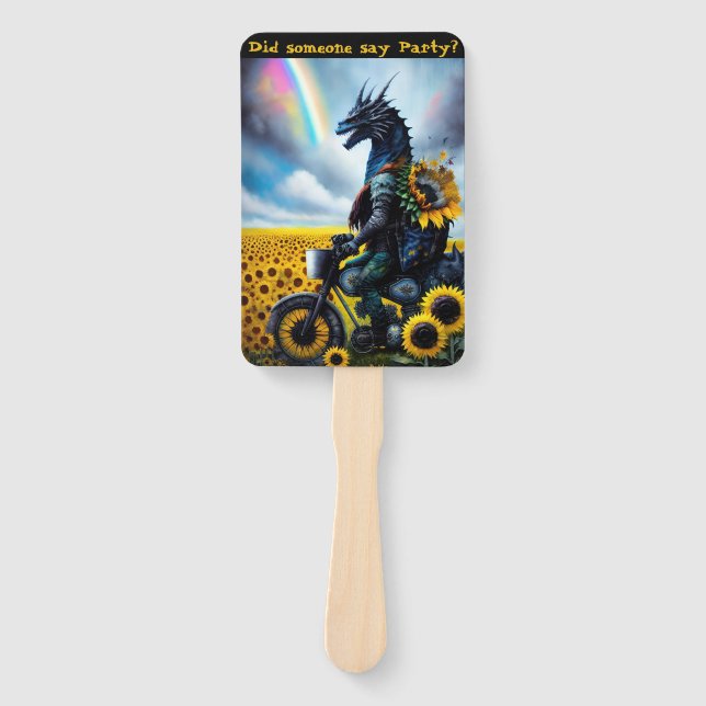 Dragon Riding A Motobike Customizable Hand Fan (Front)