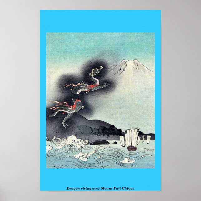 Dragon rising over Mount Fuji Ukiyoe Poster (Front)