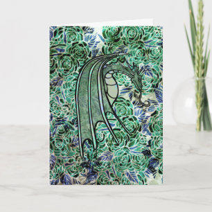 Dragon Roses Green Nature Dragons Abstract Rose Card